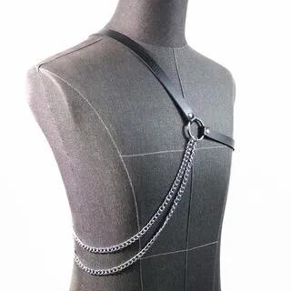 Chain Faux Leather Body Garter Black | SURELIN by SURELIN
