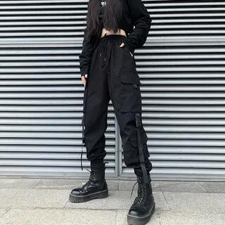 Buckled Cargo Pants Black by Porstina
