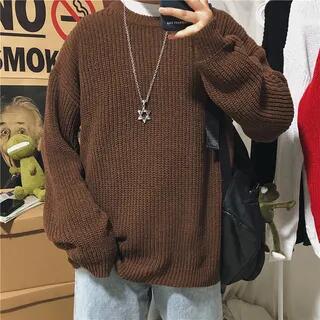 Plain Ribbed Sweater Dark Brown by Lorencho