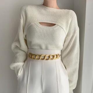 Set: Knit Shrug + Tank Top Black by Cloud Nine