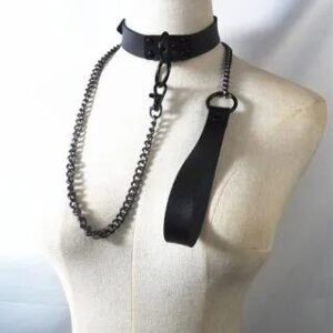 Faux Leather Choker with Leash Black | SURELIN 282474481