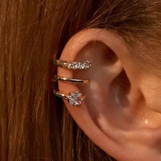 Rhinestone Ear Cuff Single - 02-DZ-266 - Silver | Rodiv by Rodiv