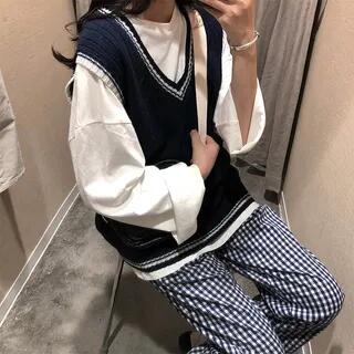 Contrast Trim Cable-Knit Vest Off-White by Sisyphi