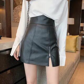 Faux Leather Mini A-Line Skirt Black by Okalpis