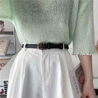 Genuine Leather Slim Belt 27 - Earth Yellow | Lunashore by Lunashore