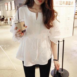 Drawstring Open-Placket Tunic Black by Supernova