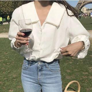 V-Neck Blouse White by Leoom