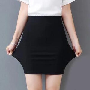 Elastic-Waist Plain Sheath Mini Skirt Navy Blue 282479428