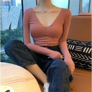 Deep V-Neck Skinny Top Black 282479468
