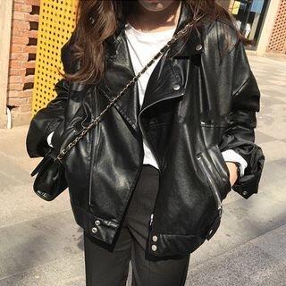 Boxy Faux Leather Jacket Black by Dute