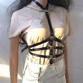 Faux Leather Chained Body Harness Thicken - Coffee | SURELIN by SURELIN