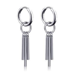 Stainless Steel Bar Fringed Earring 1PC - Clip On Earring - Steel by Prushia