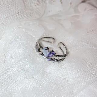 Rhinestone Ring (Various Designs) Double Layered - Light Purple Heart - Silver by Jael
