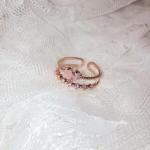 Rhinestone Ring (Various Designs) Double Layered - Pink Heart - Gold 282479757
