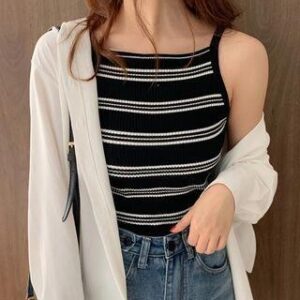 Slim-Fit Camisole Top Stripes - Black 282479967