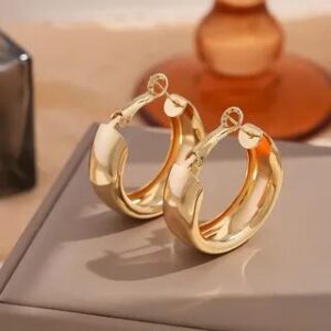 Polished Alloy Leverback Hoop Earring 1 Pair - Gold | True Glam 282734876
