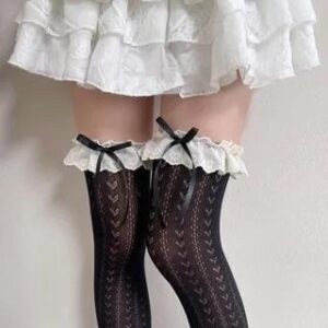 Lace Ruffle Over-The-Knee Socks Black 282734882