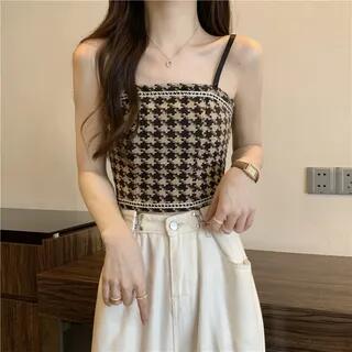 Houndstooth Tweed Cami Top Coffee by Lady Jean