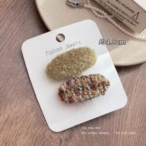 Set of 2: Yarn Hair Clip (Various Designs) Beige & Yellow | Rodiv 282739849