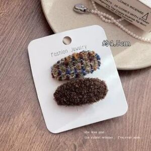 Set of 2: Yarn Hair Clip (Various Designs) Blue & Coffee | Rodiv 282739850