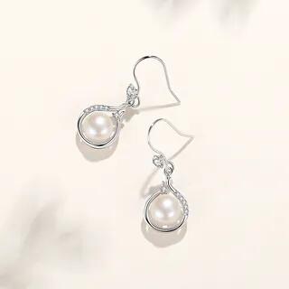 Faux Pearl Rhinestone Pendant Necklace / Drop Earring Earrings - 1 Pair - White & Silver by Seirios