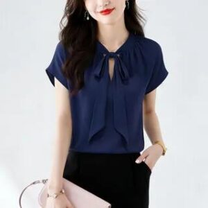 Navy Bow Neck Blouse