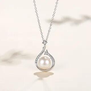 Faux Pearl Rhinestone Pendant Necklace / Drop Earring Necklace - White & Silver by Seirios