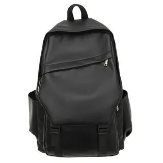 Plain Faux Leather Laptop Backpack Black by Hikuozy