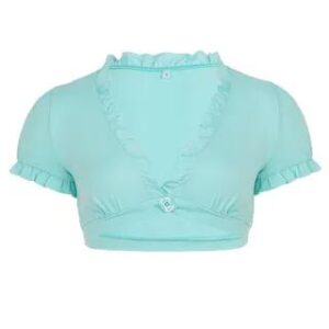 Short-Sleeve V-Neck Plain Ruffle Trim Crop Top Green 282862488