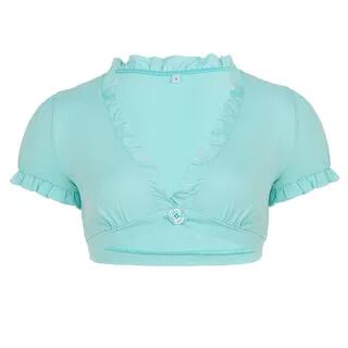 Short-Sleeve V-Neck Plain Ruffle Trim Crop Top Green by Sosana