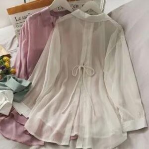 Loose-Fit Sheer Chiffon Shirt in 6 Colors Gray 282940765