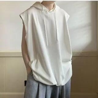 Sleeveless Hooded Drawstring Top White by Urtishia