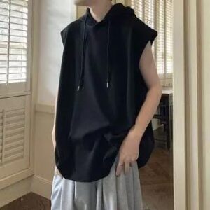 Sleeveless Hooded Drawstring Top Black 282944364