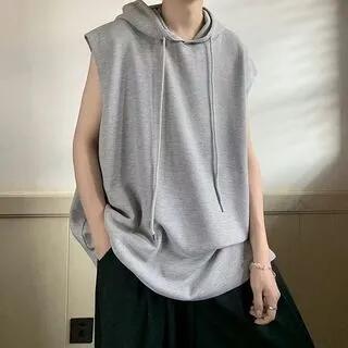 Sleeveless Hooded Drawstring Top Gray by Urtishia
