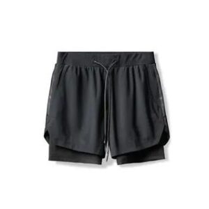 Drawstring Waist Mock Two Piece Sports Shorts Black 282944373