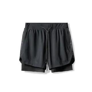 Drawstring Waist Mock Two Piece Sports Shorts Black by Myanderthal