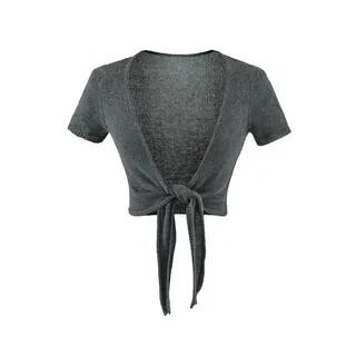 Short-Sleeve V-Neck Plain Tie Waist Crop Top Gray by Ulark