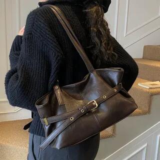 Belted Faux Leather Shoulder Bag Coffee by Skyglow
