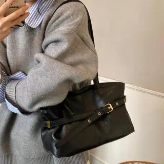 Belted Faux Leather Shoulder Bag Black by Skyglow