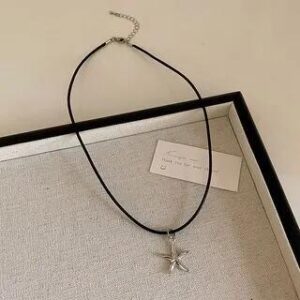 Pendant Cord Necklace Necklace - Silver Starfish Pendant - Thin - Black 283055050