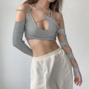 Grey Cutout Sports Top