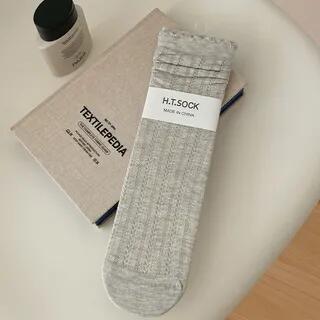 Plain Perforated Crew Socks Gray by MOGLA