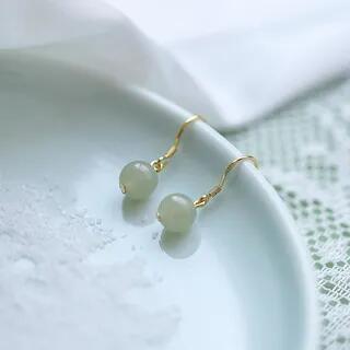 Bead Drop Earring Stud Earrings - 1 Pair - Green & Gold | Seirios by Seirios