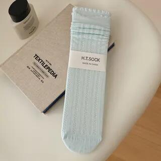 Plain Perforated Crew Socks Blue by MOGLA