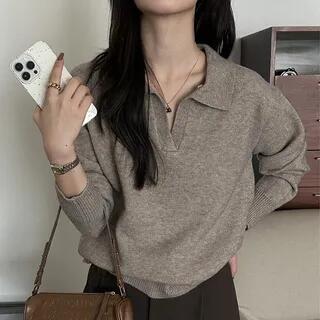 Plain Polo Sweater Mocha by MIKIGA