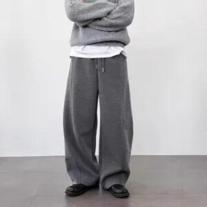 Drawstring Waist Plain Barrel Leg Baggy Sweatpants Pants - Dark Gray 283461629