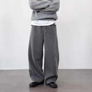Drawstring Waist Plain Barrel Leg Baggy Sweatpants Pants - Dark Gray by Macho