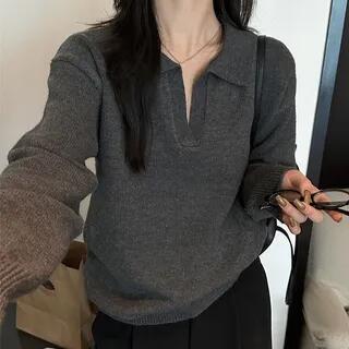 Plain Polo Sweater Charcoal Gray by MIKIGA