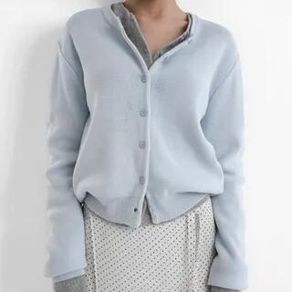 Long-Sleeve Button-Up Plain Cardigan Black by SeoulPop