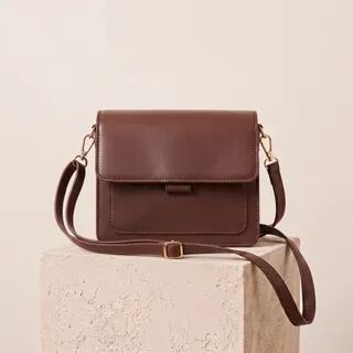 Faux Leather Flap Cover Shoulder Bag Coffee | Basaran by Basaran